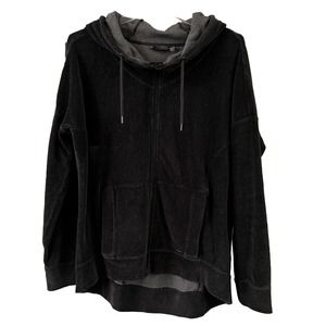 Athleta Velour Hoodie Sweater Womens Grey Heather Medium #158403 Full Zip